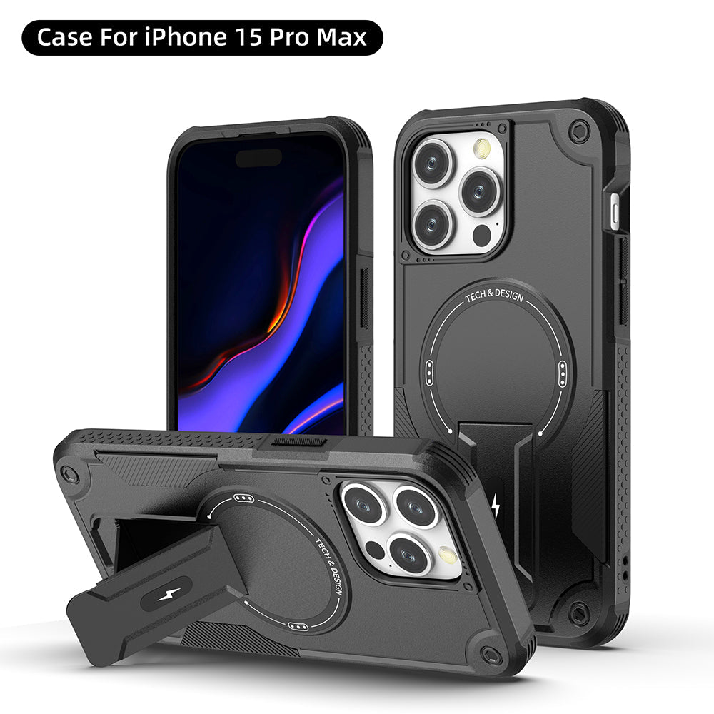 US LITE Back Cover with Portable Kickstand | Mag-Safe Compatible Magnetic Case | Shockproof Military Grade Protection | Rugged Armor Design Phone Cover For iPhone & Samsung Series