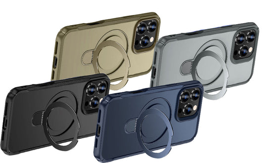 LuxuryKase Shockproof Back Cover with 360Β° Rotating Ring Kickstand | Mag-Safe Compatible | Rugged Armor Protection Case For iPhone Series