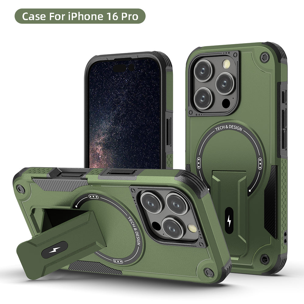 US LITE Back Cover with Portable Kickstand | Mag-Safe Compatible Magnetic Case | Shockproof Military Grade Protection | Rugged Armor Design Phone Cover For iPhone & Samsung Series