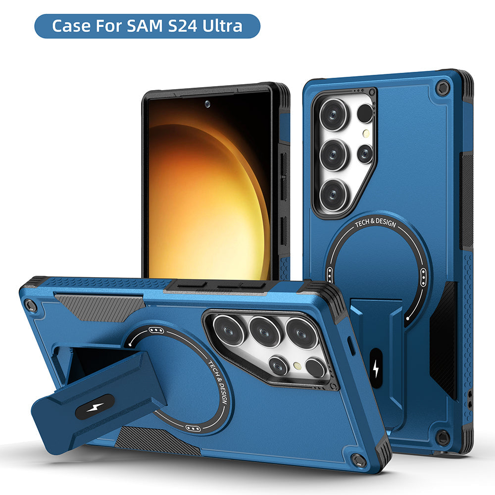 US LITE Back Cover with Portable Kickstand | Mag-Safe Compatible Magnetic Case | Shockproof Military Grade Protection | Rugged Armor Design Phone Cover For iPhone & Samsung Series