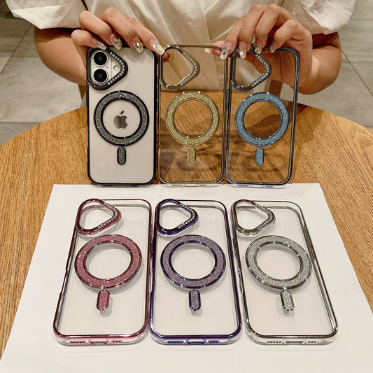 LuxuryKase Transparent Back Cover with Shimmer MagSafe Ring | Soft TPU Case | Stylish Shockproof Protective Mobile Case with Premium Finish For iPhone 15 & 16 Series