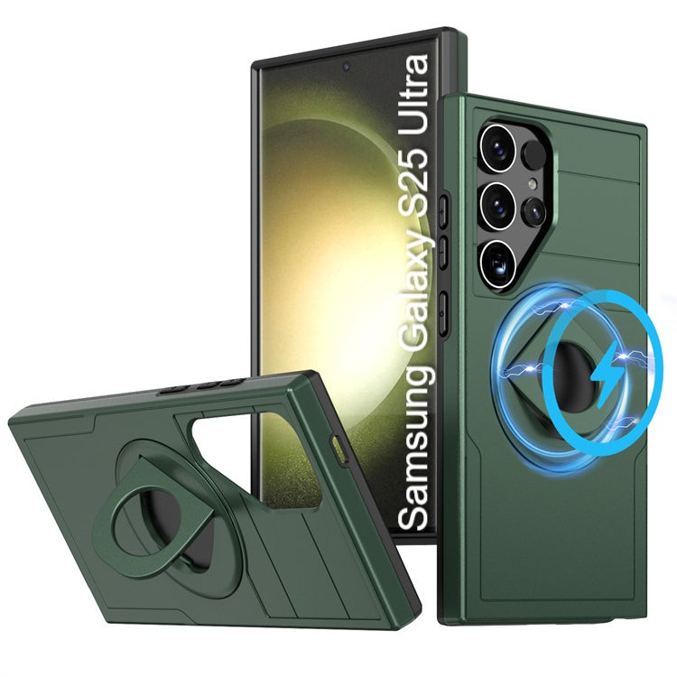 LuxuryKase Shockproof Rugged Back Cover | Heavy Duty Armor Case with MagSafe Compatible 360° Ring Holder | Finger Ring Kickstand | Drop Protection For Samsung Series