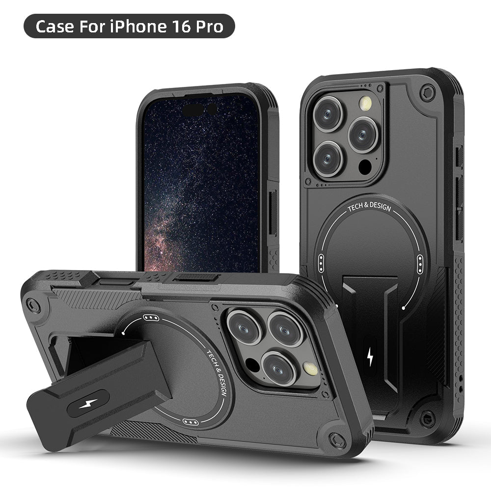 US LITE Back Cover with Portable Kickstand | Mag-Safe Compatible Magnetic Case | Shockproof Military Grade Protection | Rugged Armor Design Phone Cover For iPhone & Samsung Series