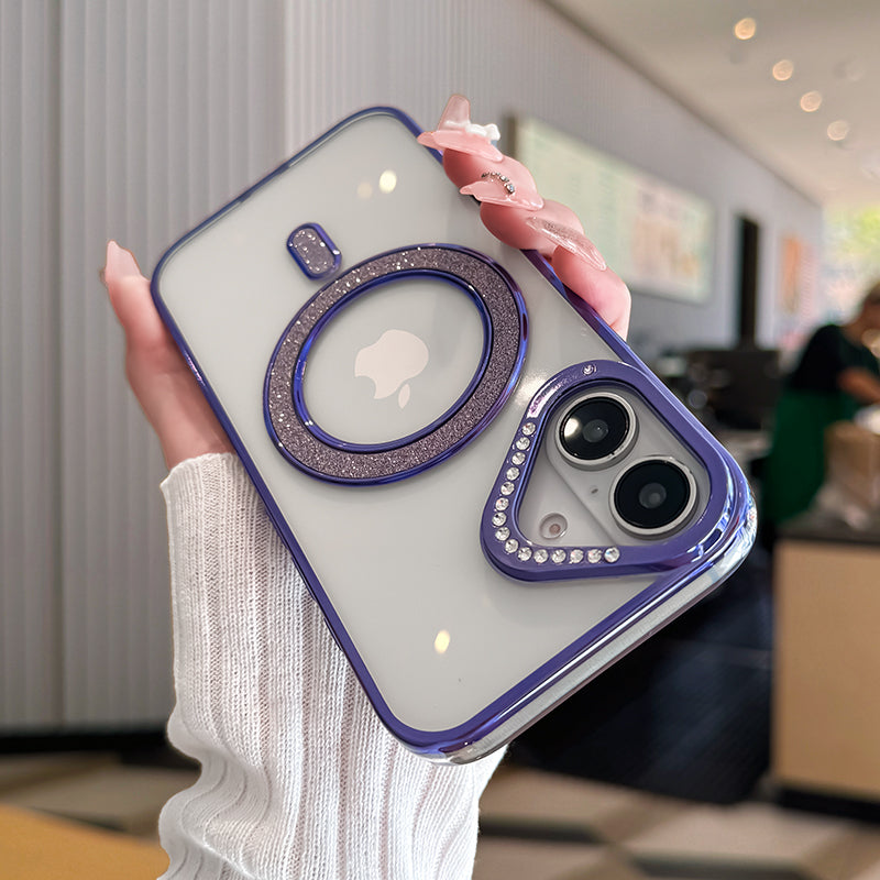 LuxuryKase Transparent Back Cover with Shimmer MagSafe Ring | Soft TPU Case | Stylish Shockproof Protective Mobile Case with Premium Finish For iPhone 15 & 16 Series