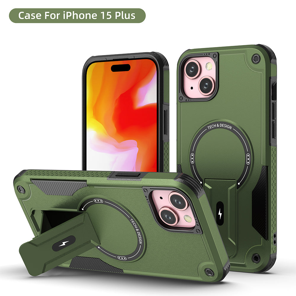 US LITE Back Cover with Portable Kickstand | Mag-Safe Compatible Magnetic Case | Shockproof Military Grade Protection | Rugged Armor Design Phone Cover For iPhone & Samsung Series