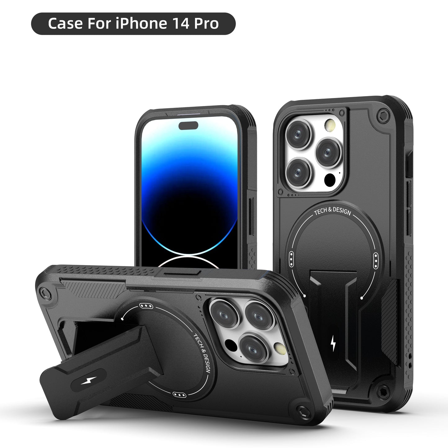 US LITE Back Cover with Portable Kickstand | Mag-Safe Compatible Magnetic Case | Shockproof Military Grade Protection | Rugged Armor Design Phone Cover For iPhone & Samsung Series