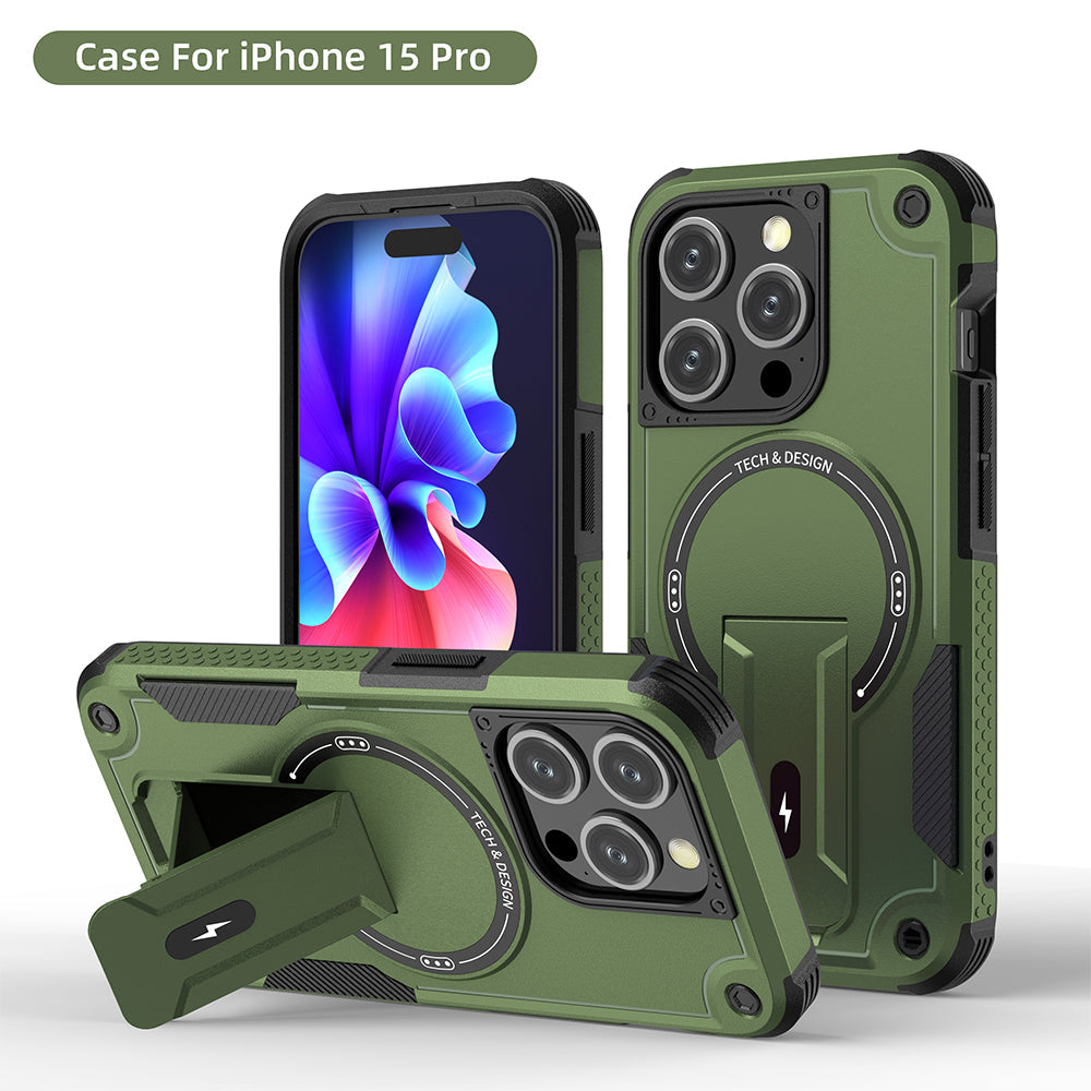US LITE Back Cover with Portable Kickstand | Mag-Safe Compatible Magnetic Case | Shockproof Military Grade Protection | Rugged Armor Design Phone Cover For iPhone & Samsung Series