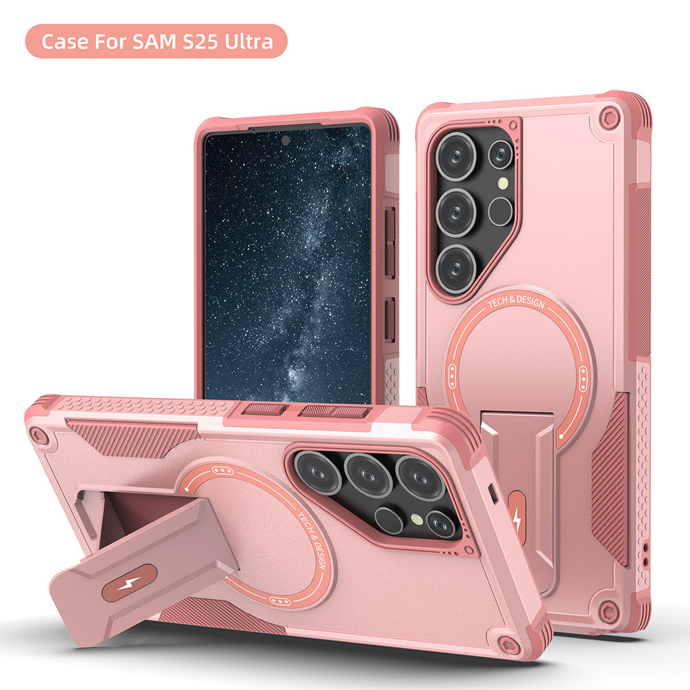 US LITE Back Cover with Portable Kickstand | Mag-Safe Compatible Magnetic Case | Shockproof Military Grade Protection | Rugged Armor Design Phone Cover For iPhone & Samsung Series