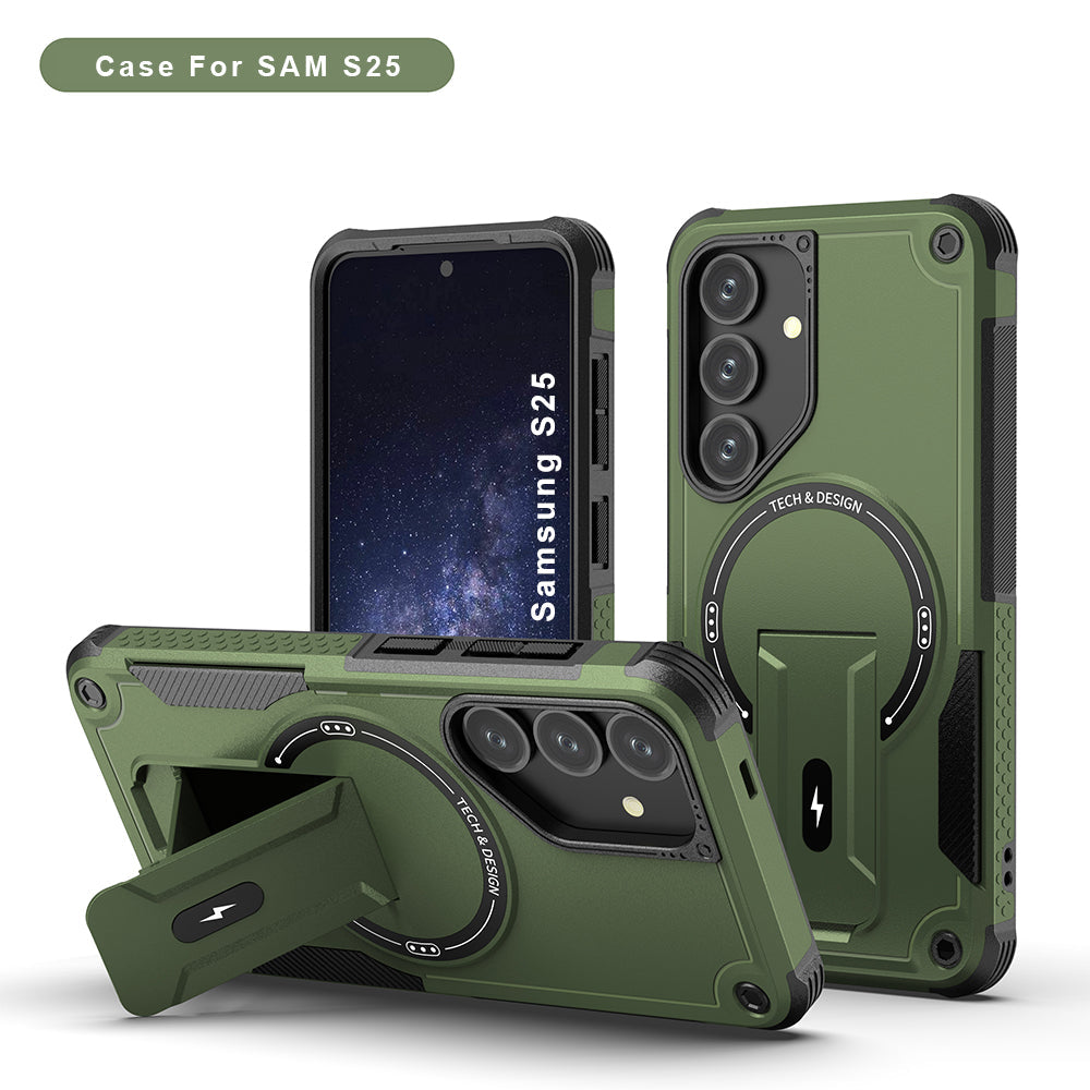 US LITE Back Cover with Portable Kickstand | Mag-Safe Compatible Magnetic Case | Shockproof Military Grade Protection | Rugged Armor Design Phone Cover For iPhone & Samsung Series