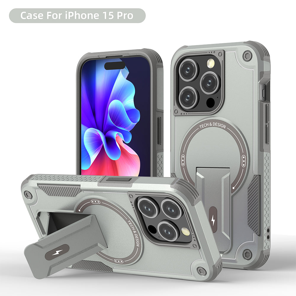 US LITE Back Cover with Portable Kickstand | Mag-Safe Compatible Magnetic Case | Shockproof Military Grade Protection | Rugged Armor Design Phone Cover For iPhone & Samsung Series