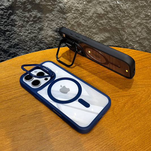 LuxuryKase Mag-Safe Shockproof Case for iPhone 16 Pro with Rotating Camera Stand | Drop Protection | Transparent Hard Back Cover with Wireless Charging