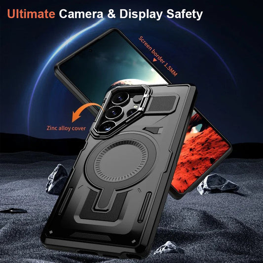 LuxuryKase Rugged Shockproof Magnetic Case with Kickstand | Dual Layer TPU+PC Protection | Mag-Safe Compatible | Camera Guard | Extreme Drop Resistance For Samsung Series