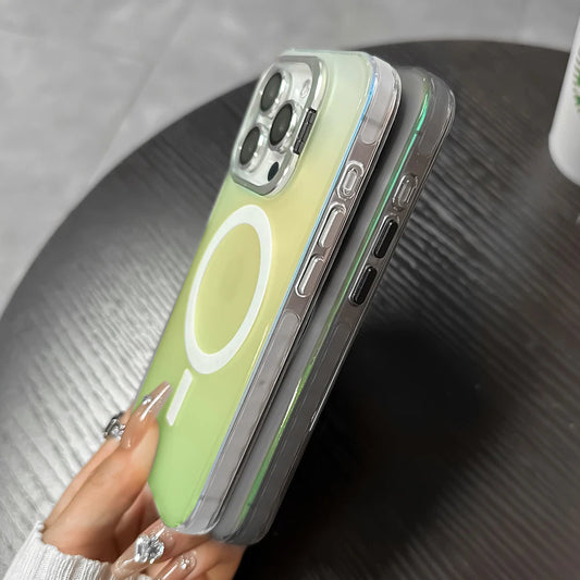 LuxuryKase Mag-Safe Shockproof Gradient Matte Case | Metal Camera Lens Protector & Kickstand | Slim & Edge Protective Cover For iPhone