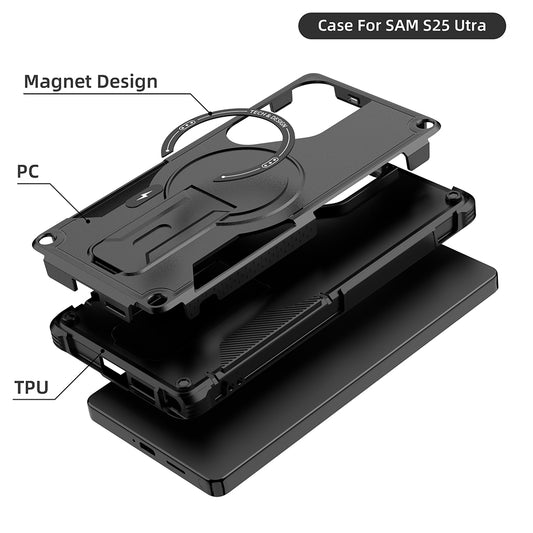 US LITE Back Cover with Portable Kickstand | Mag-Safe Compatible Magnetic Case | Shockproof Military Grade Protection | Rugged Armor Design Phone Cover For Samsung
