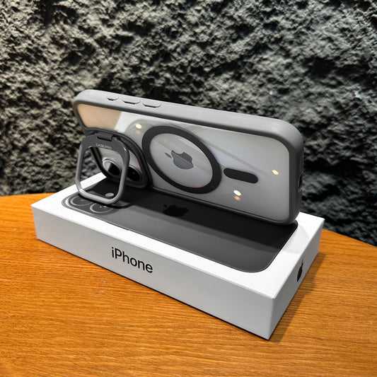 LuxuryKase Mag-Safe Shockproof Case for iPhone 16 Plus with Rotating Camera Stand | Drop Protection | Transparent Hard Back Cover with Wireless Charging