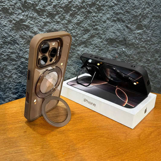 LuxuryKase Magnetic Clear Case | Metal Ring Stand | Camera Lens Protector Rings | Shockproof Hard PC Back | Mag-Safe Compatible | TPU Bumper For iPhone & Samsung Series