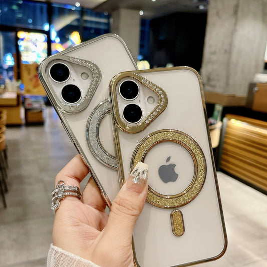 LuxuryKase Transparent Back Cover with Shimmer MagSafe Ring | Soft TPU Case | Stylish Shockproof Protective Mobile Case with Premium Finish For iPhone 15 & 16 Series