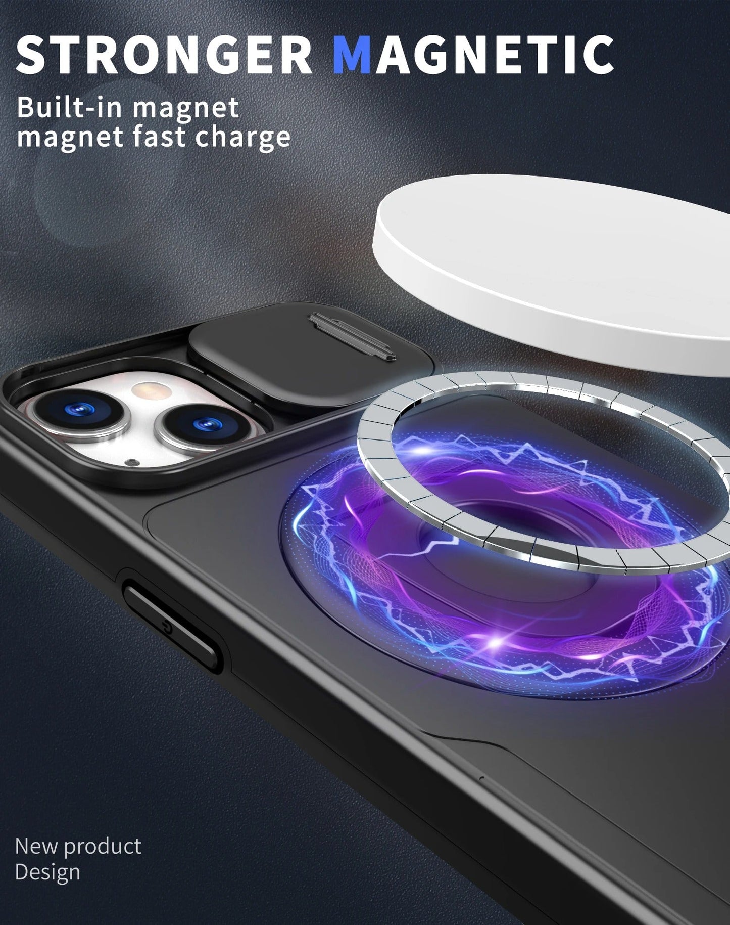 LuxuryKase Mag-Safe Shockproof Rugged Back Case with Finger Ring Kickstand & Sliding Camera Cover | Military Drop Protection | Wireless Charging Support For iPhone Series
