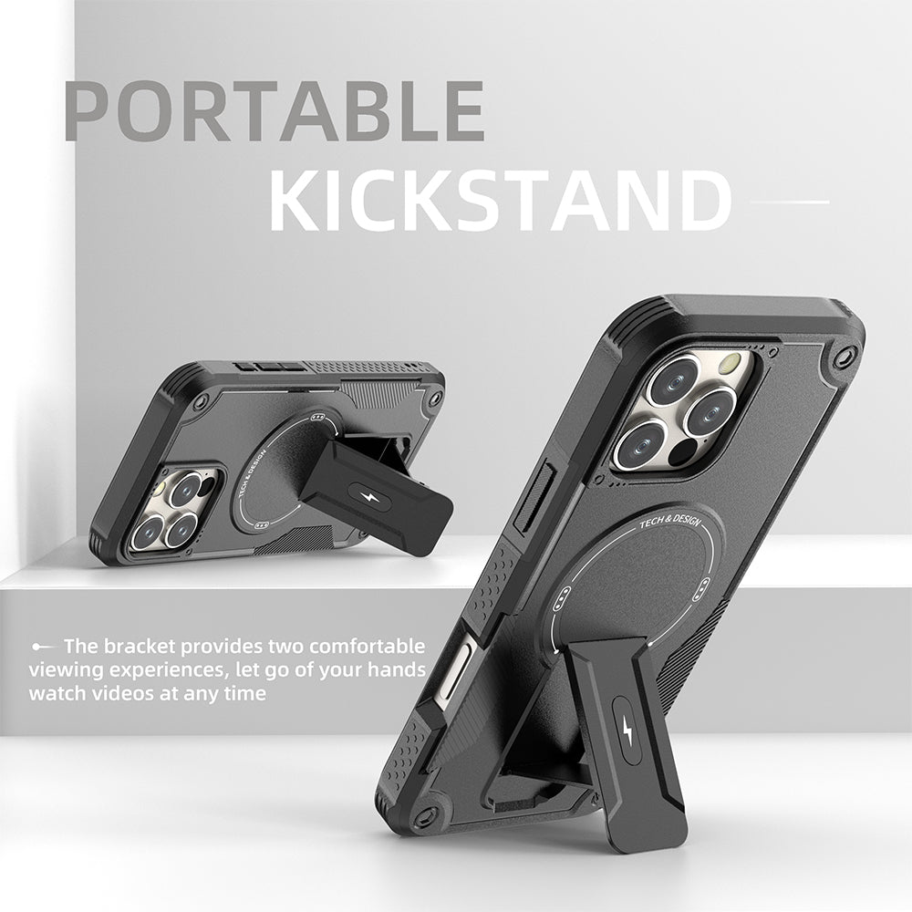 US LITE Back Cover with Portable Kickstand | Mag-Safe Compatible Magnetic Case | Shockproof Military Grade Protection | Rugged Armor Design Phone Cover For iPhone & Samsung Series