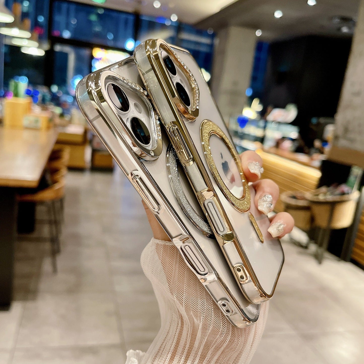 LuxuryKase Transparent Back Cover with Shimmer MagSafe Ring | Soft TPU Case | Stylish Shockproof Protective Mobile Case with Premium Finish For iPhone 15 & 16 Series