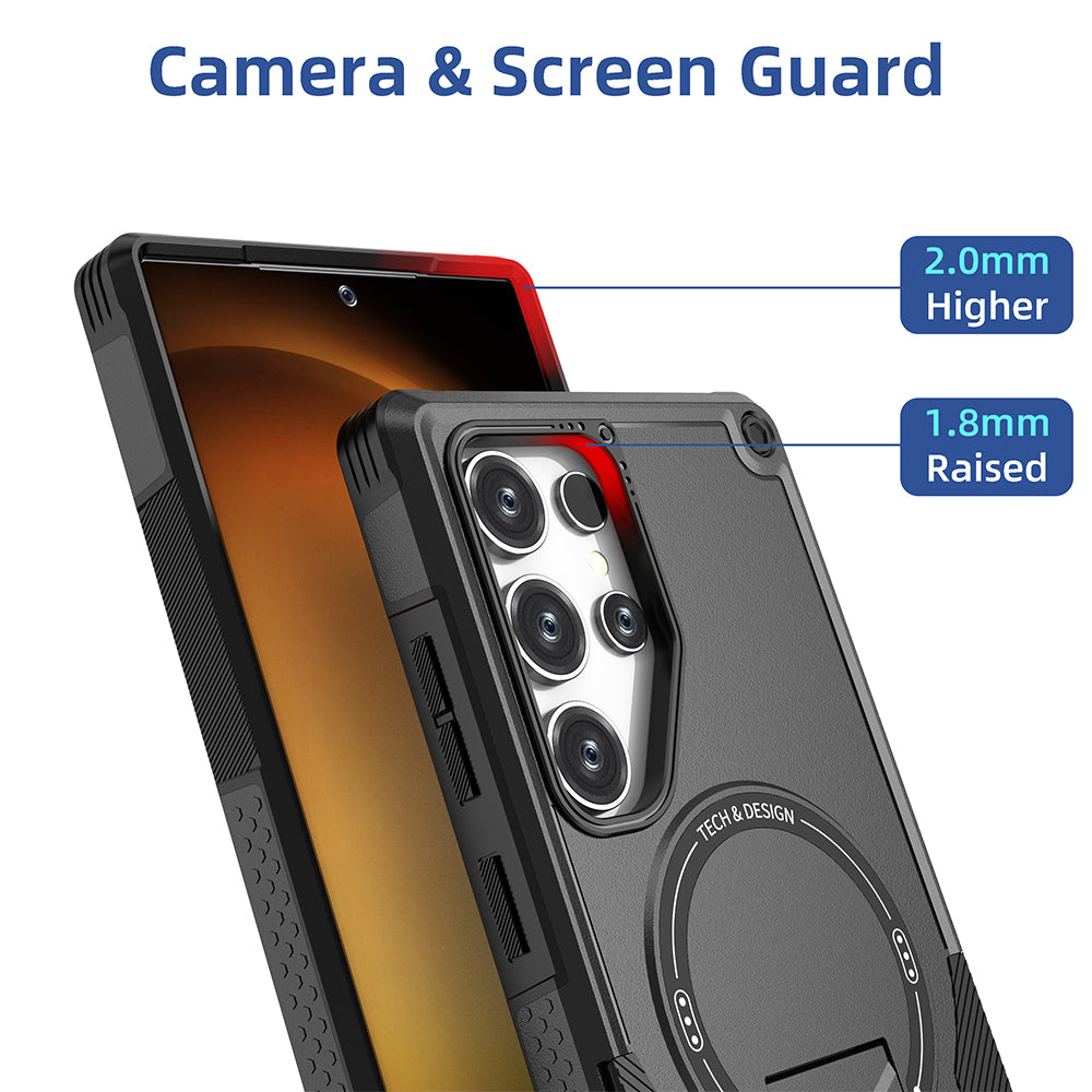 US LITE Back Cover with Portable Kickstand | Mag-Safe Compatible Magnetic Case | Shockproof Military Grade Protection | Rugged Armor Design Phone Cover For Samsung