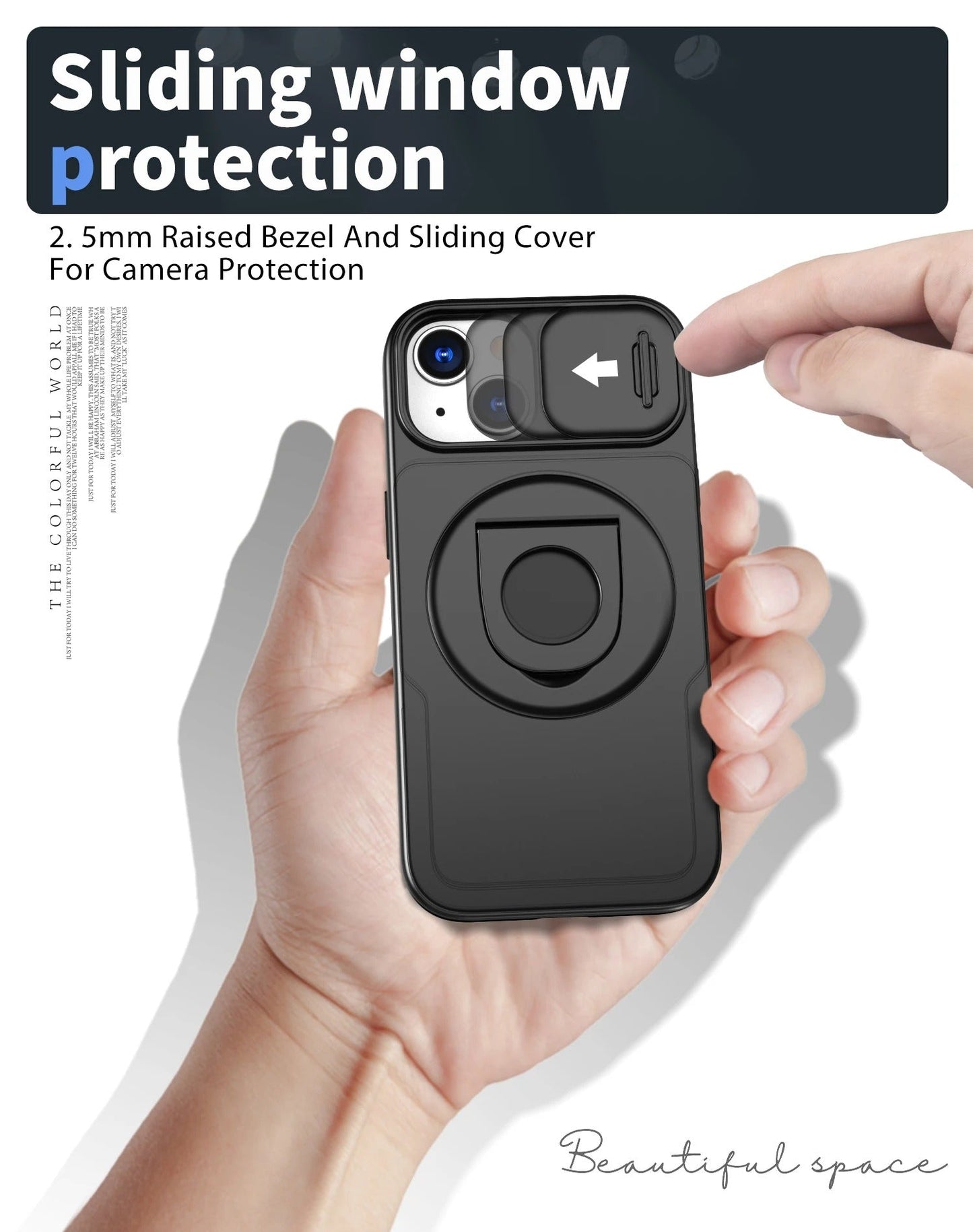 LuxuryKase Mag-Safe Shockproof Rugged Back Case with Finger Ring Kickstand & Sliding Camera Cover | Military Drop Protection | Wireless Charging Support For iPhone Series