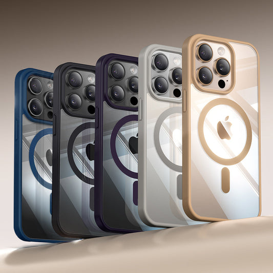 LuxuryKase Mag-Safe Compatible Transparent Back Case with Shockproof Bumper | Raised Camera Protection | Slim Fit Design | Wireless Charging Support For iPhone & Samsung Series