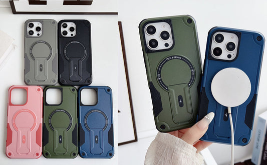 US LITE Back Cover with Portable Kickstand | Mag-Safe Compatible Magnetic Case | Shockproof Military Grade Protection | Rugged Armor Design Phone Cover For iPhone & Samsung Series