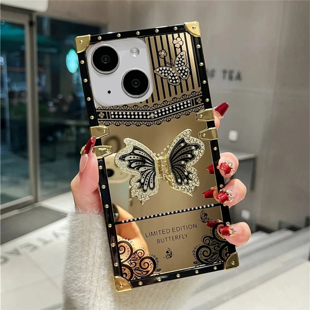 LuxuryKase LK162 Elegant Butterfly Stand Back Mirror Case Cover For iPhone