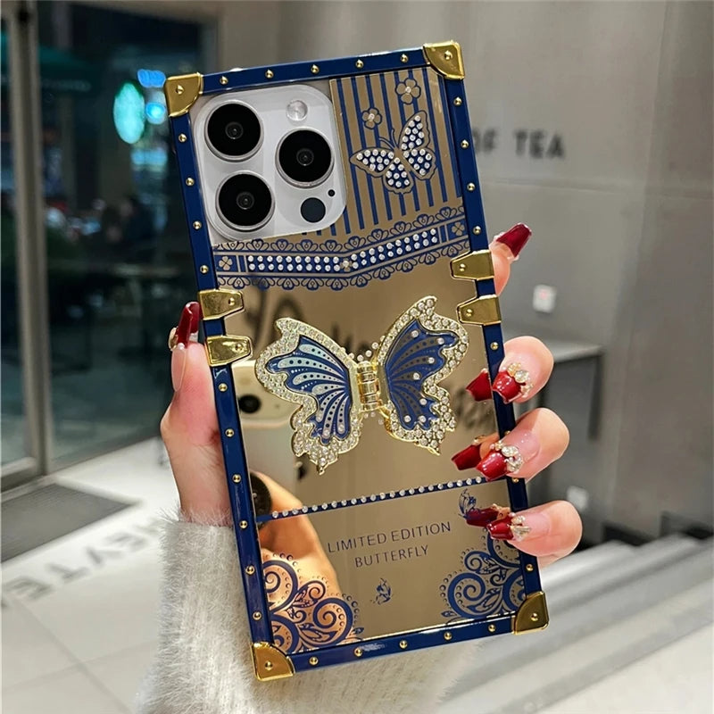 LuxuryKase LK162 Elegant Butterfly Stand Back Mirror Case Cover For iPhone