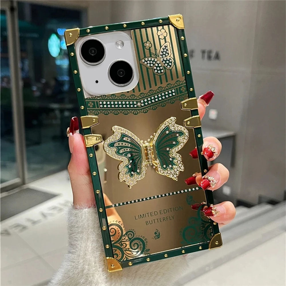 LuxuryKase LK162 Elegant Butterfly Stand Back Mirror Case Cover For iPhone