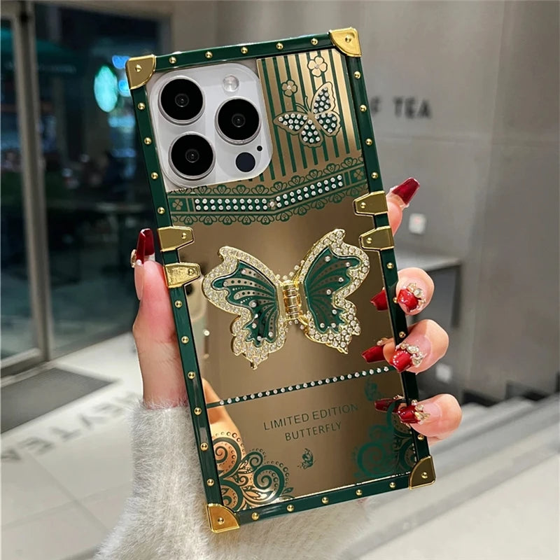 LuxuryKase LK162 Elegant Butterfly Stand Back Mirror Case Cover For iPhone