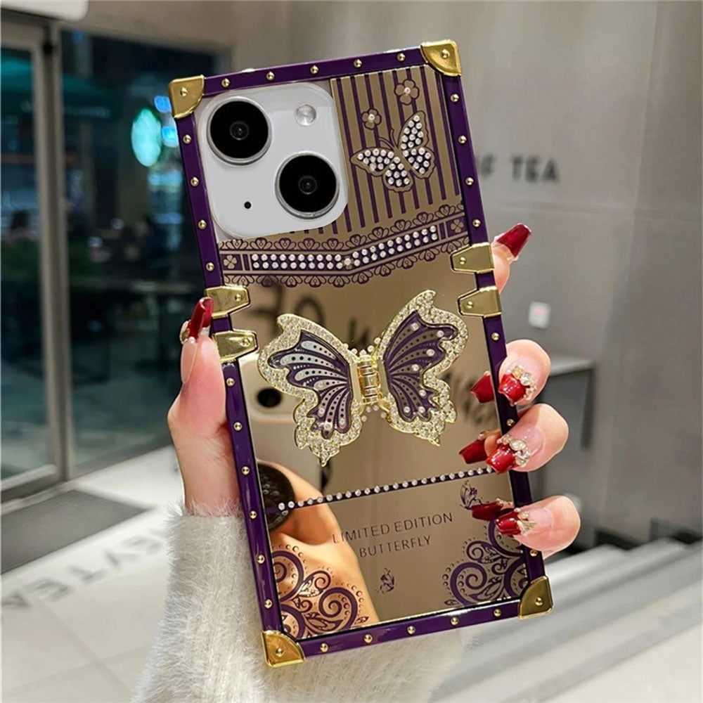LuxuryKase LK162 Elegant Butterfly Stand Back Mirror Case Cover For iPhone