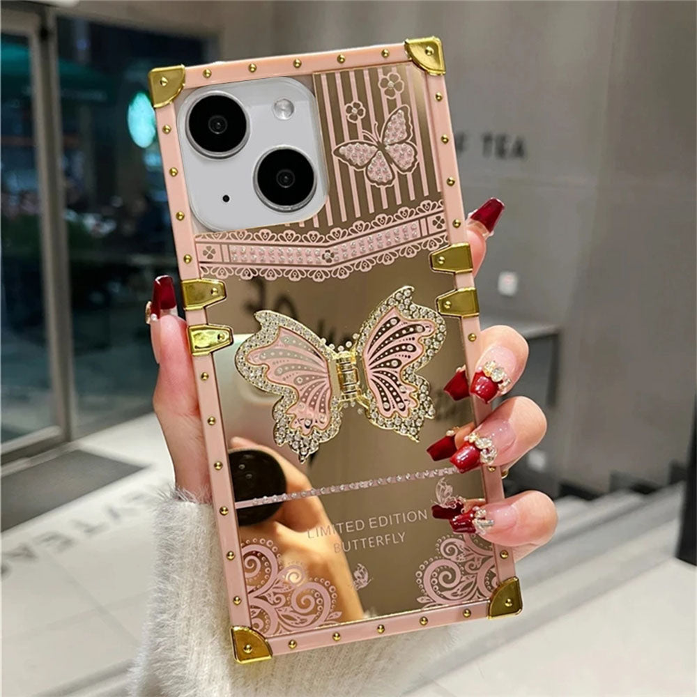 LuxuryKase LK162 Elegant Butterfly Stand Back Mirror Case Cover For iPhone