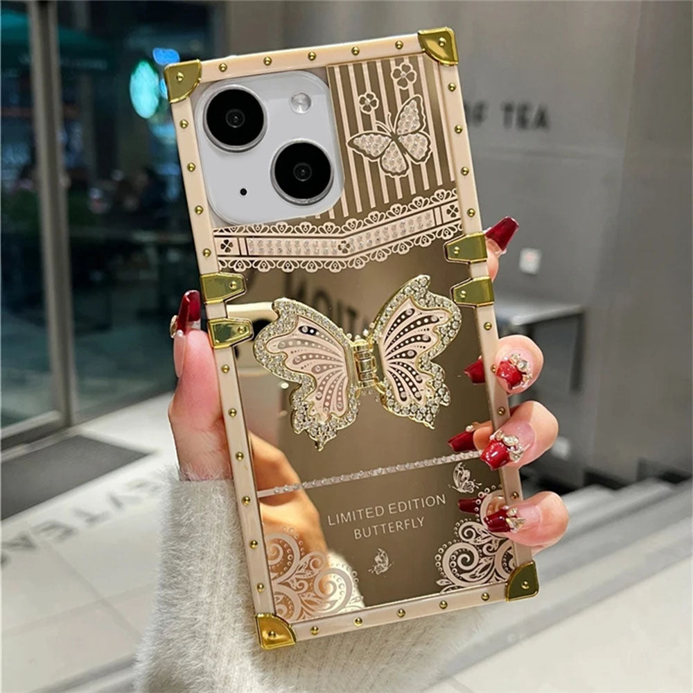 LuxuryKase LK162 Elegant Butterfly Stand Back Mirror Case Cover For iPhone