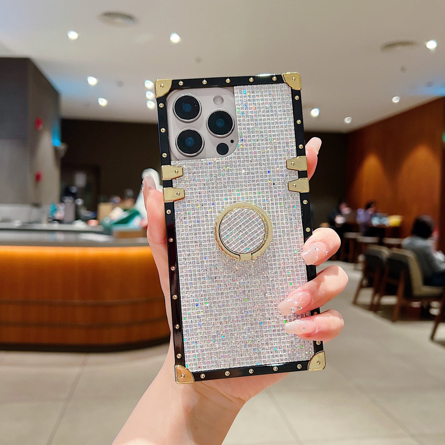 Us Lite Luxury Bling Glitter Case Square Cover for iPhone