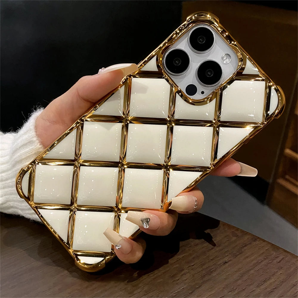 LuxuryKase LK152 Plating Diamond Lattice Grid Case For iPhone
