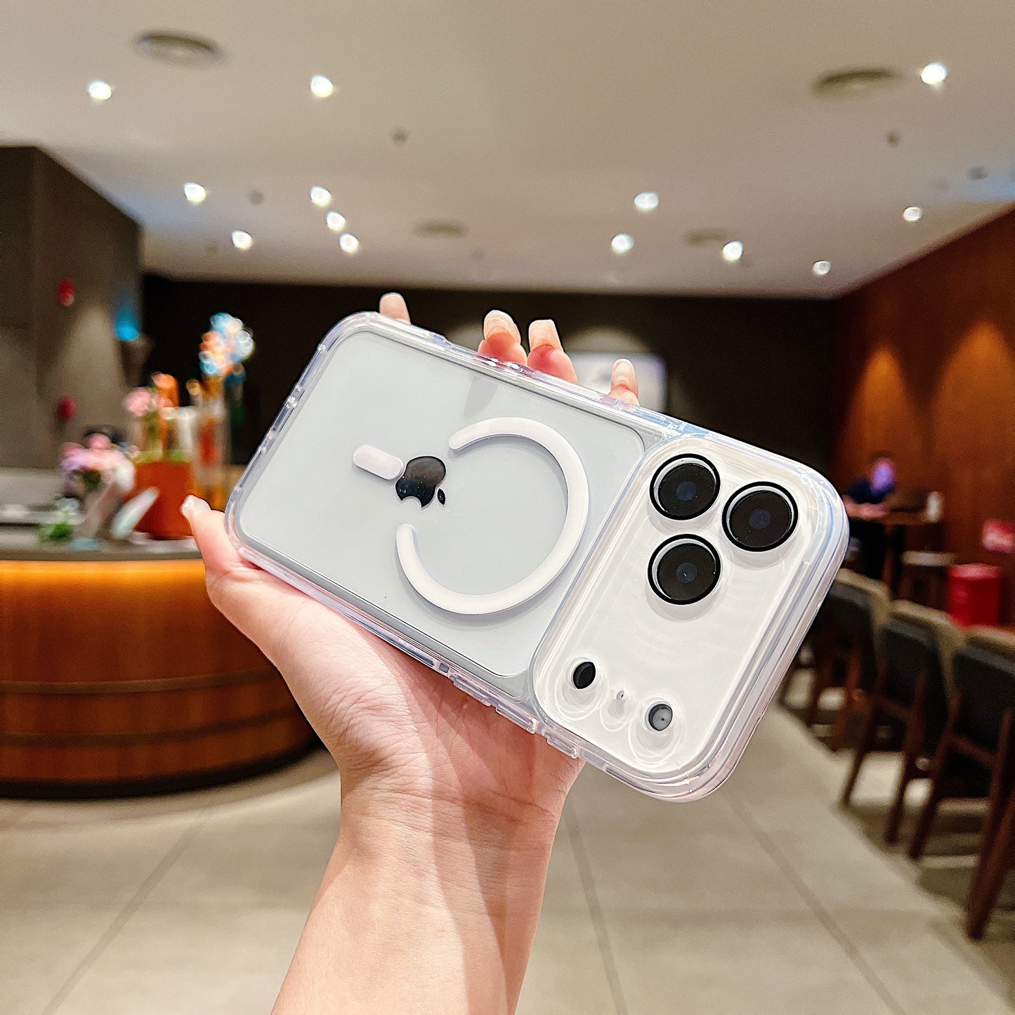 LuxuryKase Magnetic Crystal Clear Case | Colored Edges & Mag-Safe Ring | Built in Camera Lens Protection | Anti Yellow Transparent Bumper | Scratch Resistant For iPhone