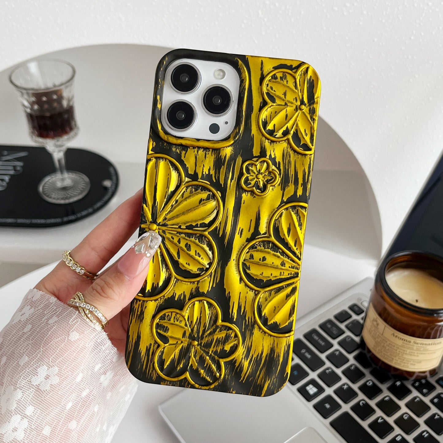 LuxuryKase LK138 Double Shaded 3D Flower Print Case For iPhone
