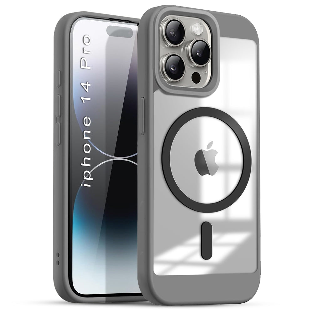 US LITE Shockproof Mag-Safe Transparent Clear Hard Back Cover Case with Soft Edge | Camera Protection & Wireless Charging Support for iPhone Series