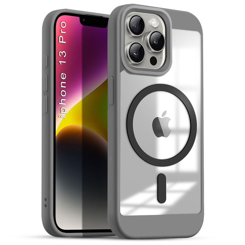 US LITE Shockproof Mag-Safe Transparent Clear Hard Back Cover Case with Soft Edge | Camera Protection & Wireless Charging Support for iPhone Series