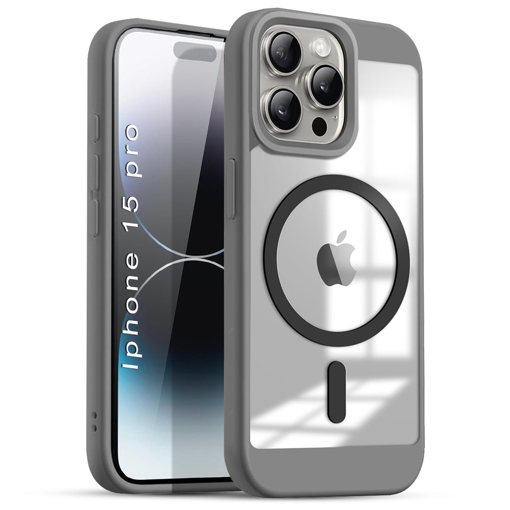 US LITE Shockproof Mag-Safe Transparent Clear Hard Back Cover Case with Soft Edge | Camera Protection & Wireless Charging Support for iPhone Series