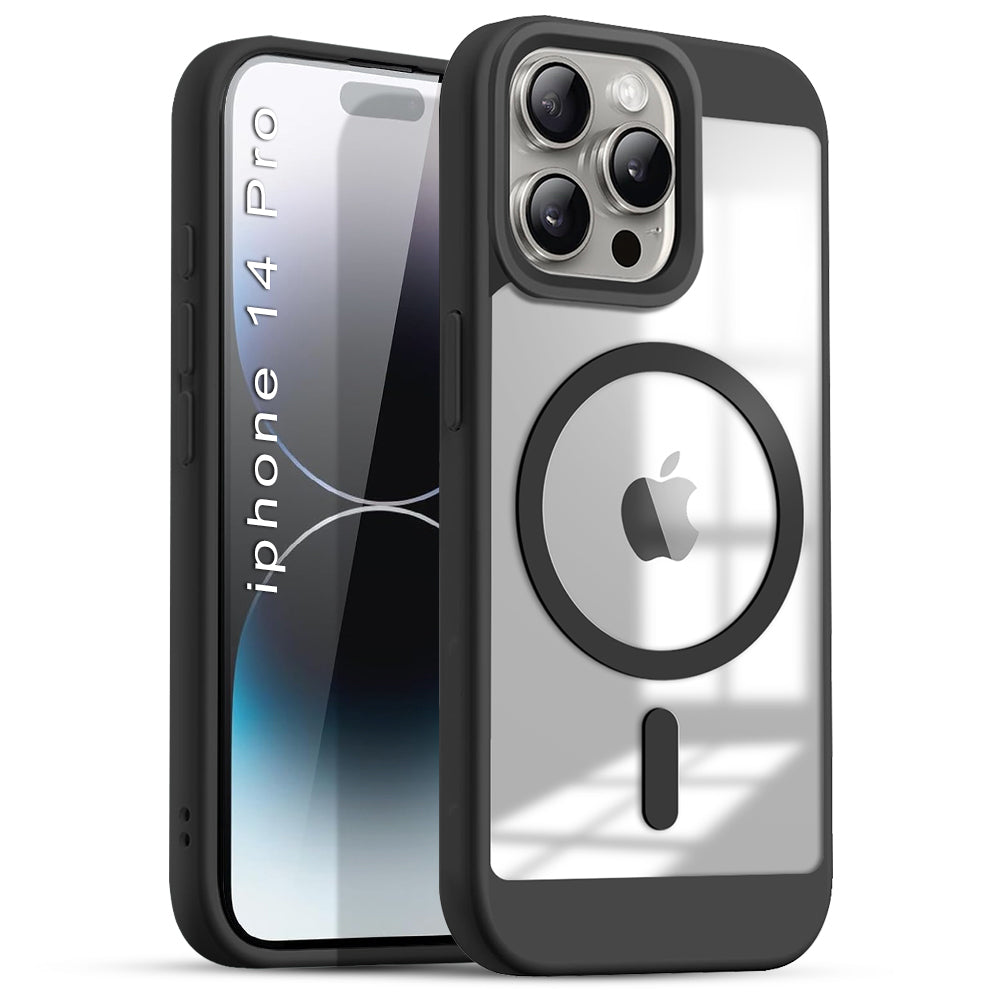 US LITE Shockproof Mag-Safe Transparent Clear Hard Back Cover Case with Soft Edge | Camera Protection & Wireless Charging Support for iPhone Series