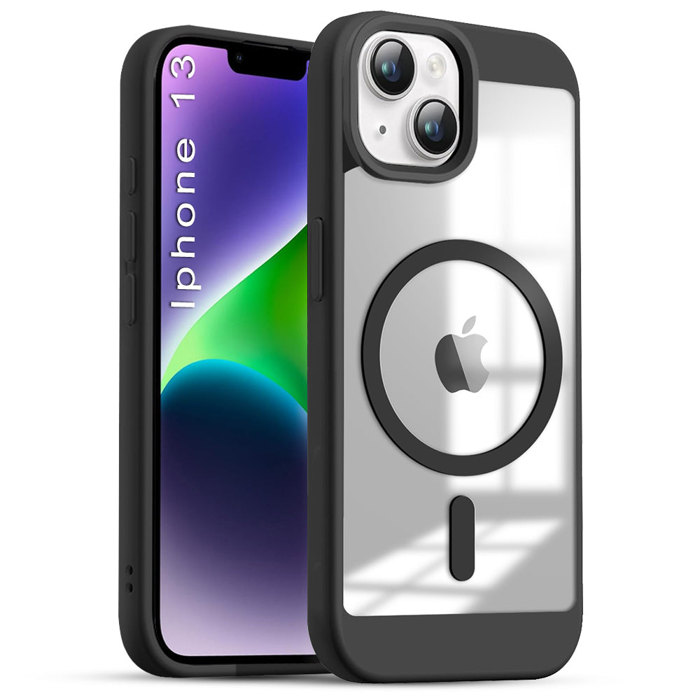 US LITE Shockproof Mag-Safe Transparent Clear Hard Back Cover Case with Soft Edge | Camera Protection & Wireless Charging Support for iPhone Series