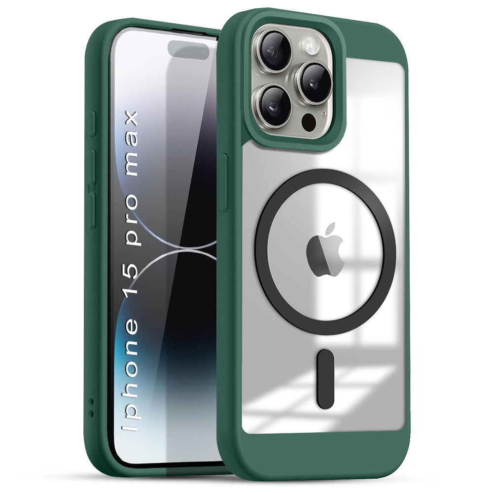 US LITE Shockproof Mag-Safe Transparent Clear Hard Back Cover Case with Soft Edge | Camera Protection & Wireless Charging Support for iPhone Series