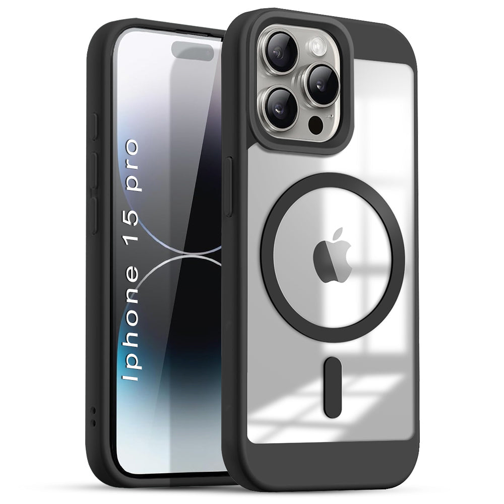 US LITE Shockproof Mag-Safe Transparent Clear Hard Back Cover Case with Soft Edge | Camera Protection & Wireless Charging Support for iPhone Series