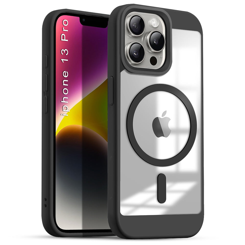 US LITE Shockproof Mag-Safe Transparent Clear Hard Back Cover Case with Soft Edge | Camera Protection & Wireless Charging Support for iPhone Series