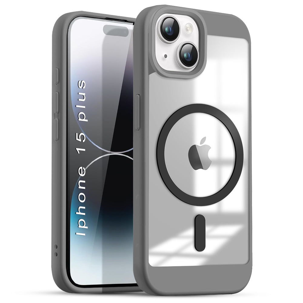 US LITE Shockproof Mag-Safe Transparent Clear Hard Back Cover Case with Soft Edge | Camera Protection & Wireless Charging Support for iPhone Series