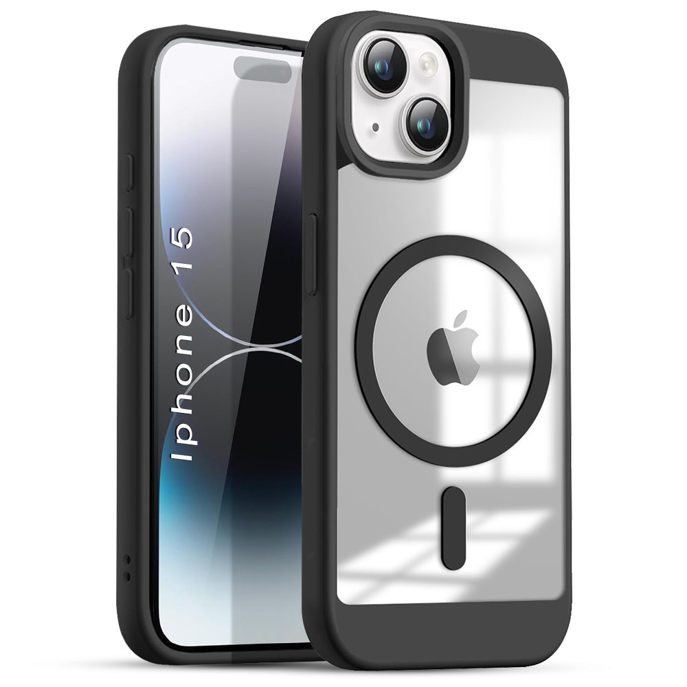 US LITE Shockproof Mag-Safe Transparent Clear Hard Back Cover Case with Soft Edge | Camera Protection & Wireless Charging Support for iPhone Series