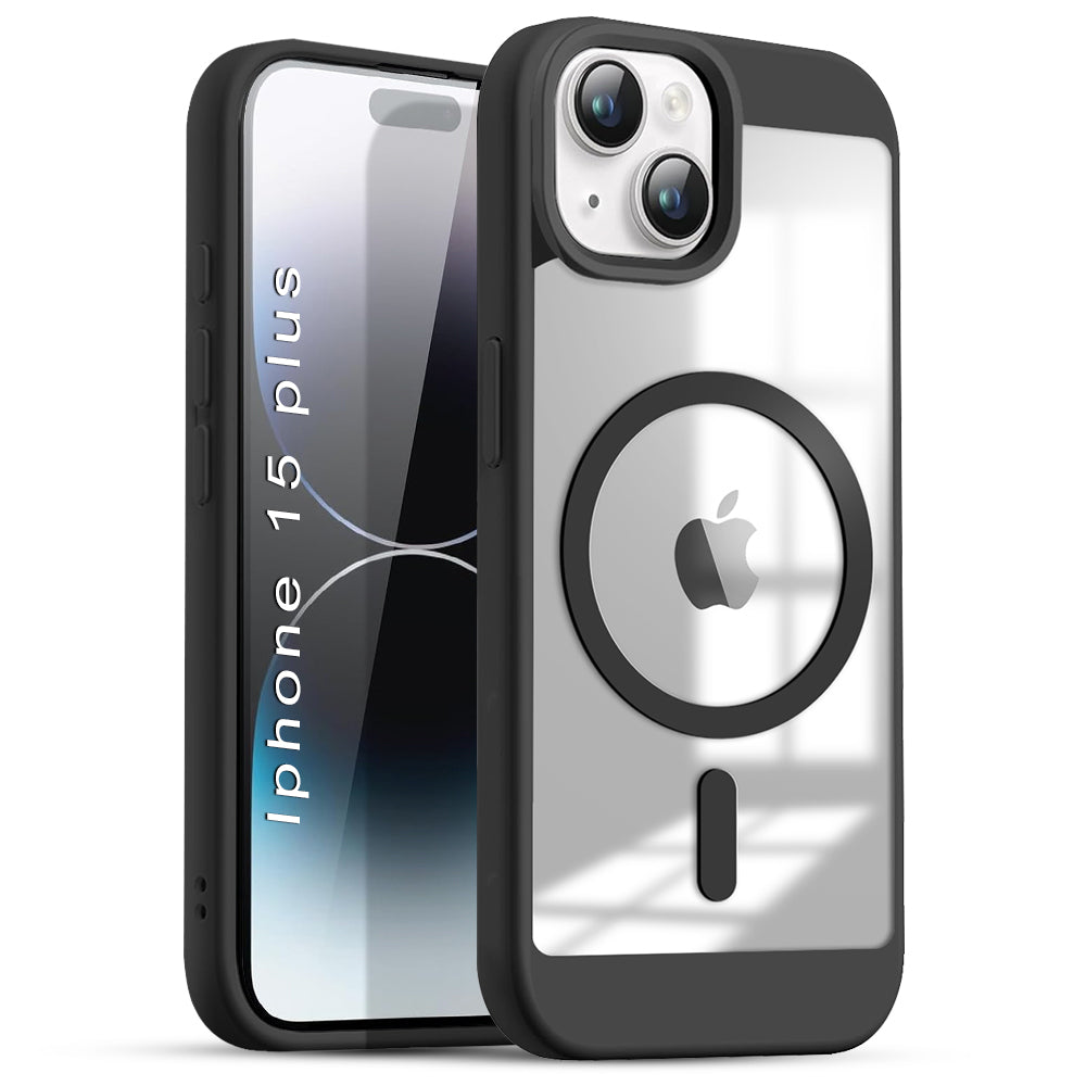 US LITE Shockproof Mag-Safe Transparent Clear Hard Back Cover Case with Soft Edge | Camera Protection & Wireless Charging Support for iPhone Series